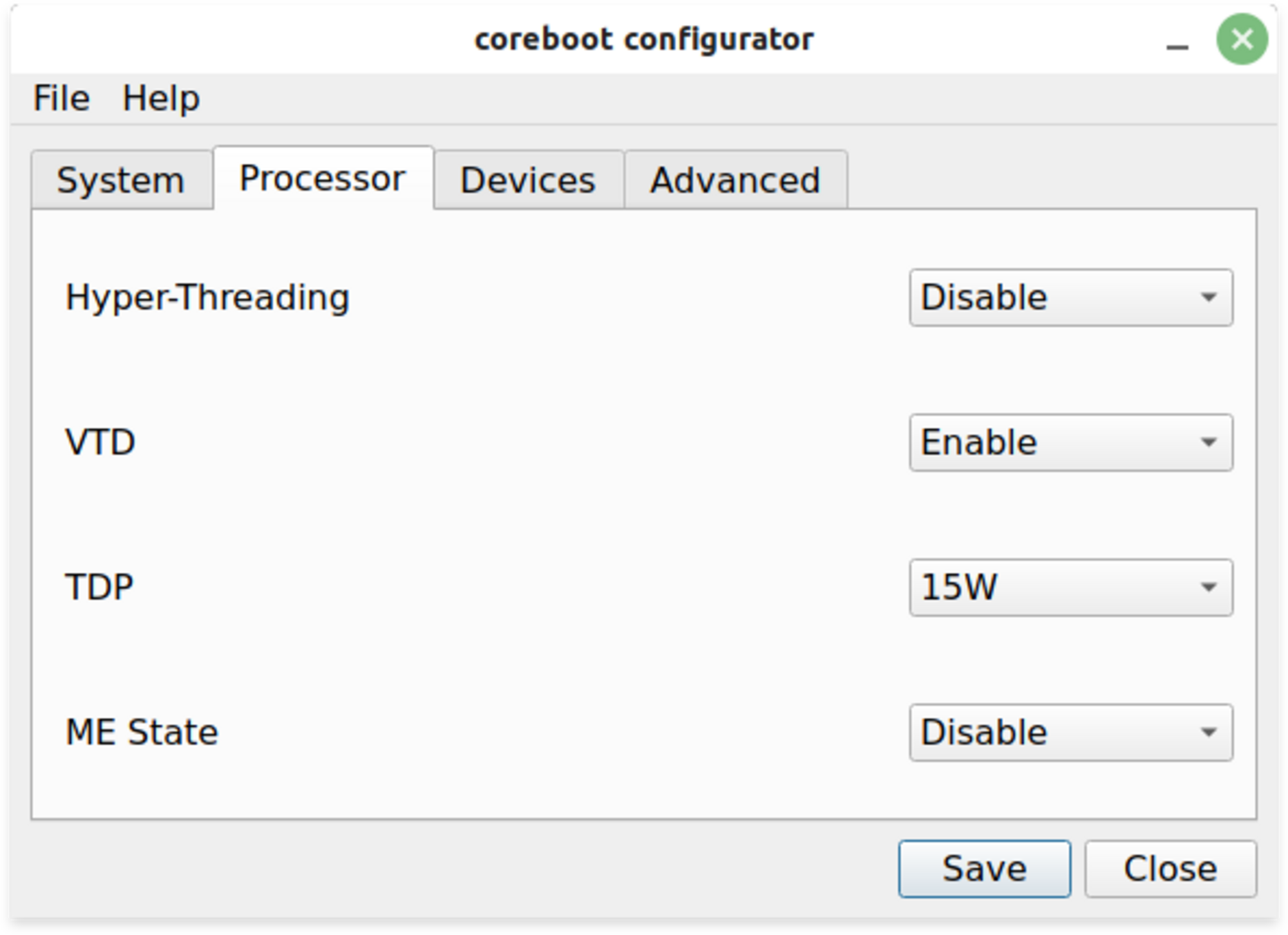 coreboot configurator program